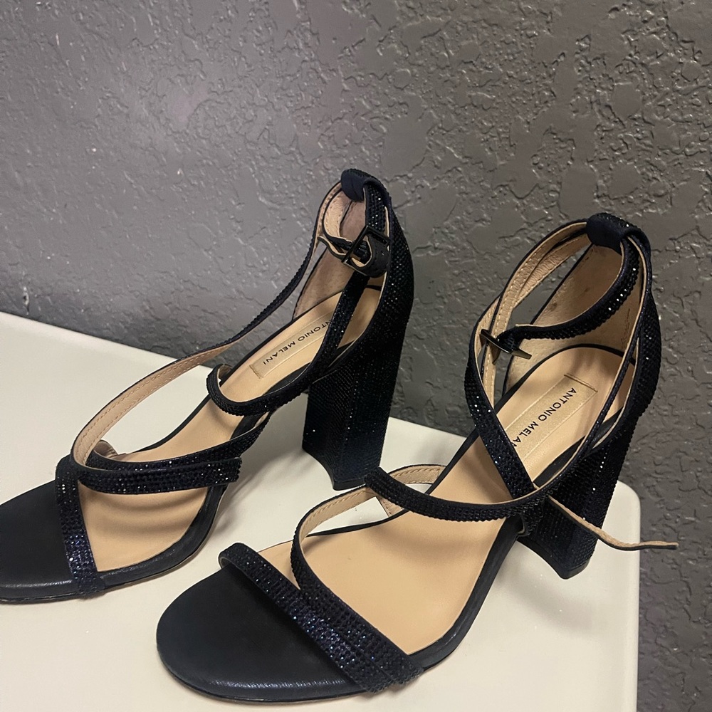 Blue Rhinestone Block Heels - Picture 8 of 15